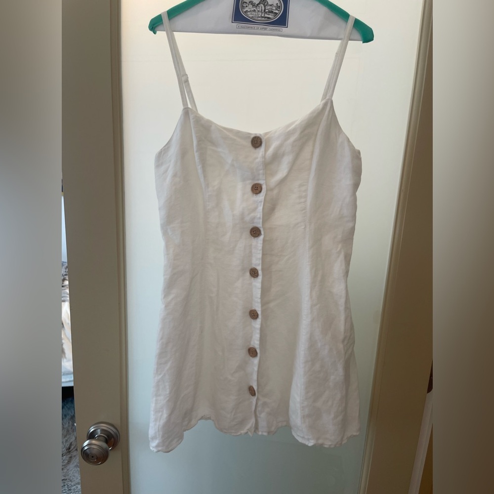 White Linen Mini Button Up Dress